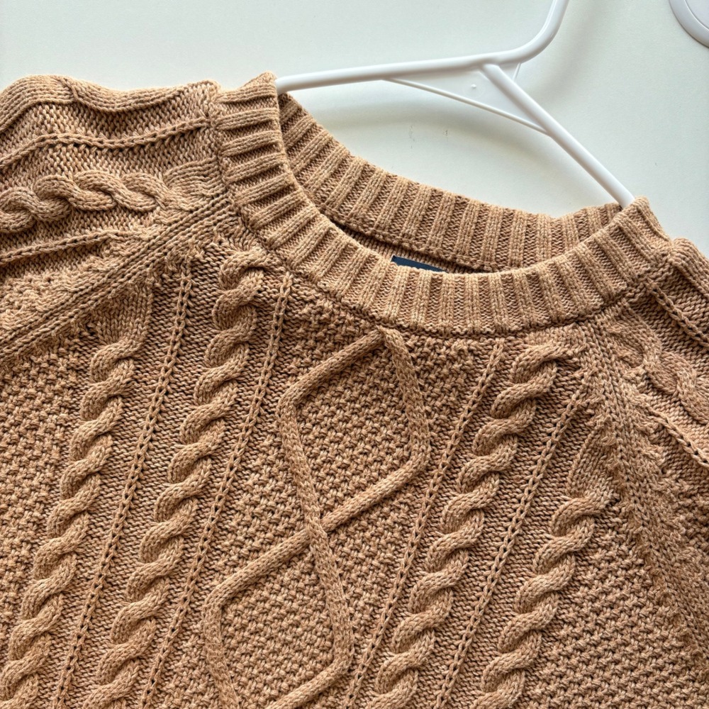 Gap Classic Cable Sweater Womens Medium Camel Heather Brown Cotton Knit Pullover